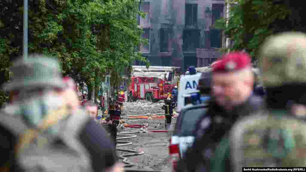 The shelling caused a fire in a high-rise building.