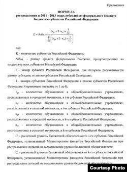 Формула расчета субсидий для регионов