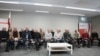 Частка дастаўленых у Літву палітвязьняў на прэс-канфэрэнцыі ў Вільні, 12 верасьня 2025 году