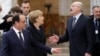 Cancelarul german, Angela Merkel, și Alexandr Lukașenko în timpul negocierilor de pace de la Minsk, consacrate relației dintre Rusia și Ucraina, din februarie 2015