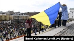 Акция в поддержку Украины в Хельсинки, Финляндия, 26 февраля 2022 года