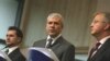 Božidar Đelić, Boris Tadić i Oli Ren u sjedištu EU Briselu, 7. novembra 2007, kada je Srbija parafirala Sporazum sa EU o Stabilizaciji i pridruživanju