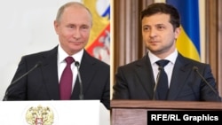 Рускиот и украинскиот претседател, Владимир Путин и Володимир Зеленски.
