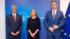 Presidenti i Kosovës, Hashim Thaçi, shefja e BE-së Federica Mogherini dhe presidenti serb, Aleksandar Vuçiq, gjatë takimit në Bruksel. 31 gusht, 2017 